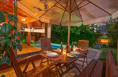 Trapezaki Secret Garden outdoor dining area night shot
