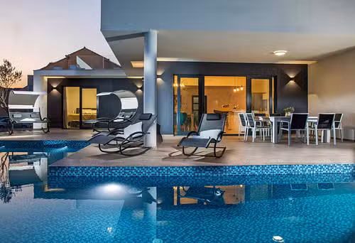 Villa Aether villa and pool night shot
